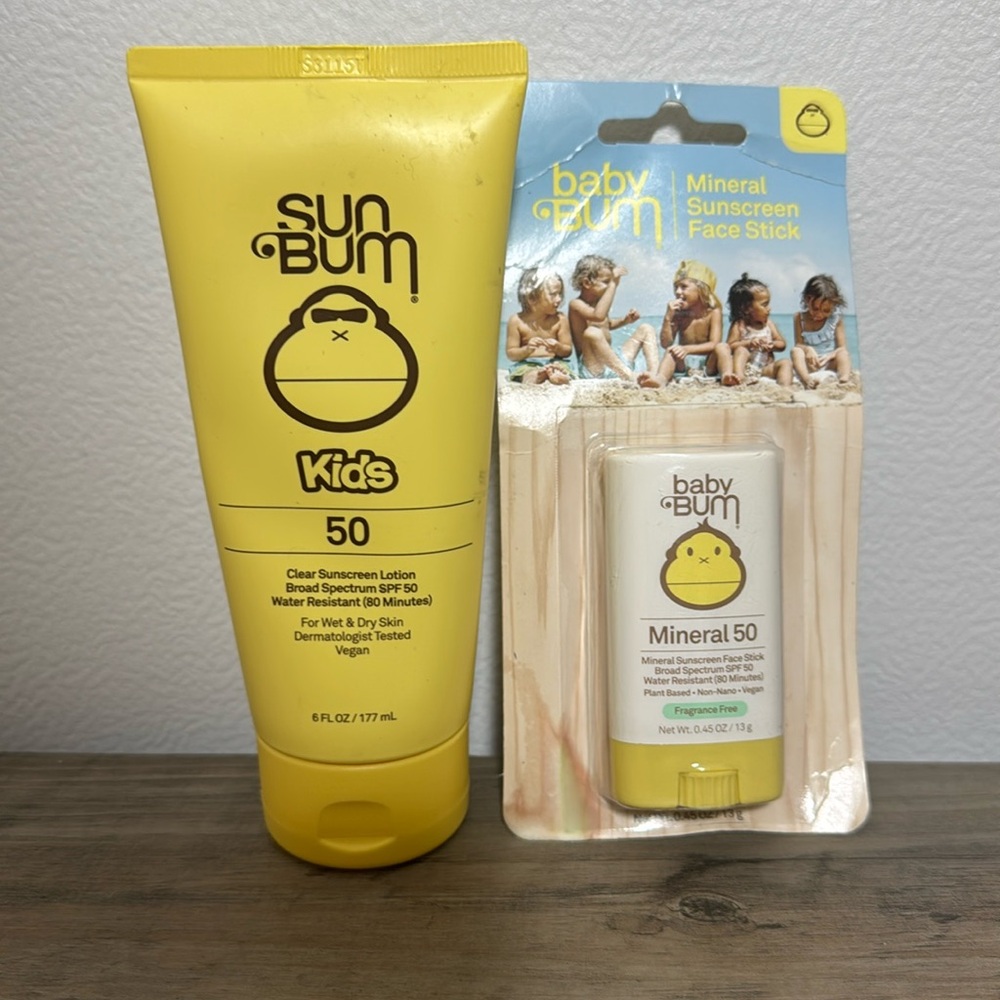 Sun Bum Kids Clear Face Stick SPF50 and sunscreen lotion lot. Sealed.